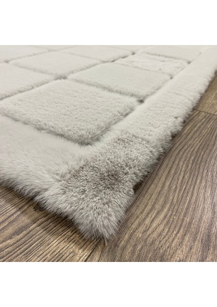 Kareli Gri Renk Yumuşak Çocuk Odası Peluş Halı 120 x 180 cm modelleri