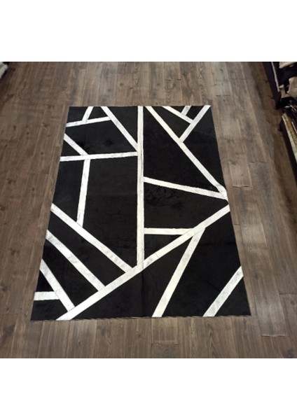 Siyah Gümüş Bordürlü Peluş Halı 80 x 150 cm