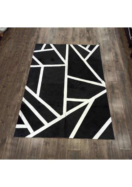 Siyah Gümüş Bordürlü Peluş Halı 80 x 150 cm modelleri