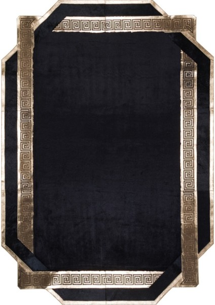 Gold Varaklı Siyah Peluş Halı 120 x 180 cm