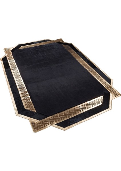 Gold Varaklı Siyah Peluş Halı 120 x 180 cm