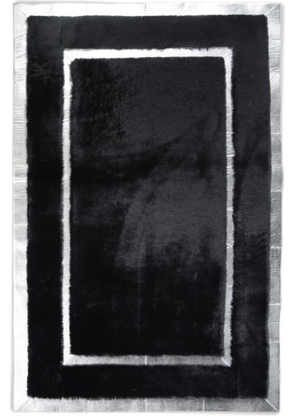 Gümüş Varaklı Siyah Peluş Halı 80 x 150 cm