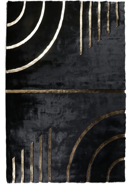 Gold Varaklı Siyah Peluş Halı 240 x 340 cm