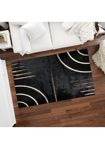 Gold Varaklı Siyah Peluş Halı 80 x 150 cm indirimleri