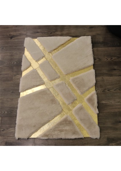 Krem Gold Bordürlü Peluş Halı 120 x 180 cm