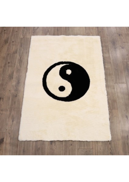 Krem ve Beyaz Renk Ying Yang Peluş Halı 120 x 180 cm - Krem