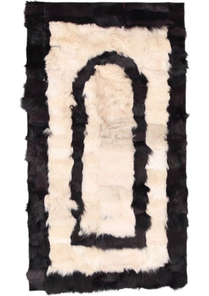 Siyah ve Krem Toskana Kürk Seccade 80 x 120 cm