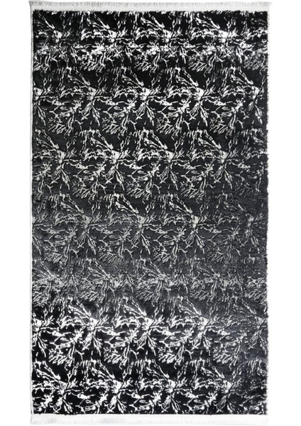 Gümüş Varaklı Kuş Ayağı Modelli Siyah Peluş Halı 160 x 230 cm