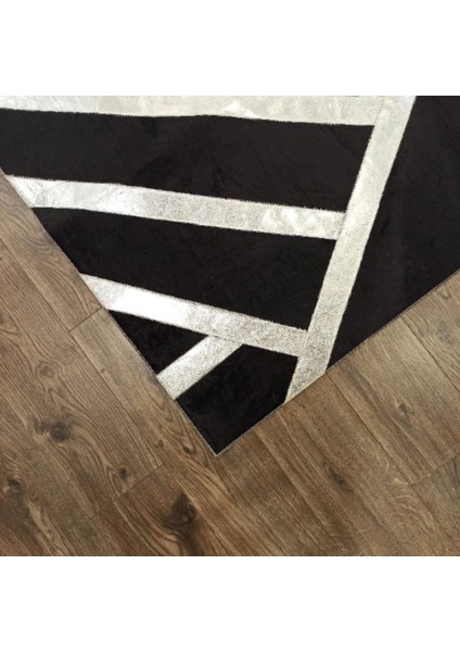 Siyah Gümüş Bordürlü Peluş Halı 120 x 180 cm fırsatları