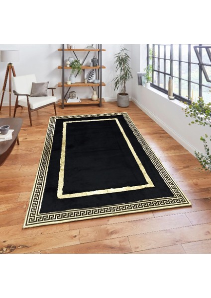 Siyah Gold Bordürlü Peluş Halı 240 x 340 cm fiyatları