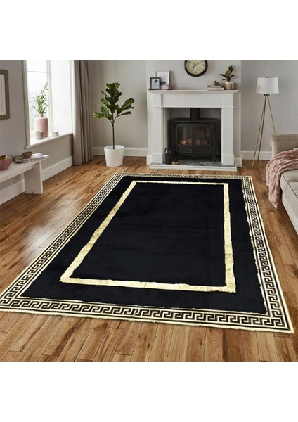 Siyah Gold Bordürlü Peluş Halı 240 x 340 cm modelleri