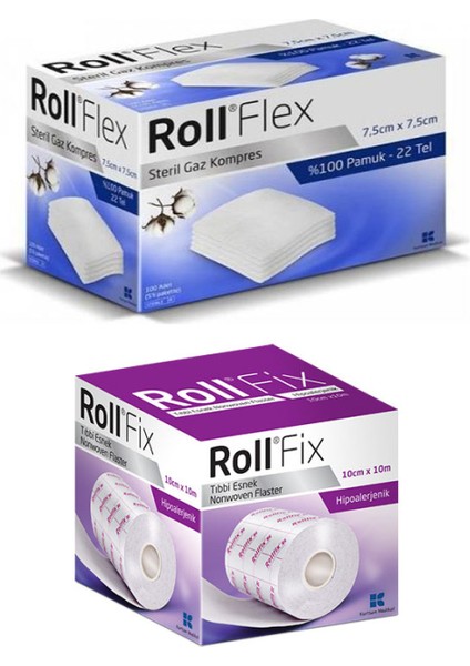 Flex Steril Gaz Kompres Gazlı Bez 7.5x7.5 100 Adet + Rollfix 10CMX10MT