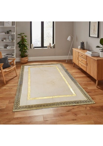 Krem Gold Bordürlü Peluş Halı 200 x 300 Cm