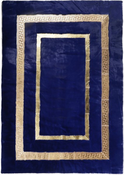 Lacivert Gold Bordürlü Peluş Halı 80 x 150 Cm