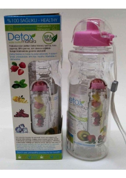 Ultra Lüks Detox Matara Detoks Su Şişesi, Polikarbondan Üretilmiştir. Koku Yapmaz, Kırılmaz, 600 ml