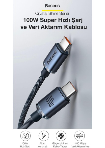 Super Şarj 1.2mt 100W Type-C To Type-C Şarj Data Kablosu Macbook Notebook Laptop Şarj Kablosu