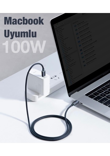 Super Şarj 1.2mt 100W Type-C To Type-C Şarj Data Kablosu Macbook Notebook Laptop Şarj Kablosu