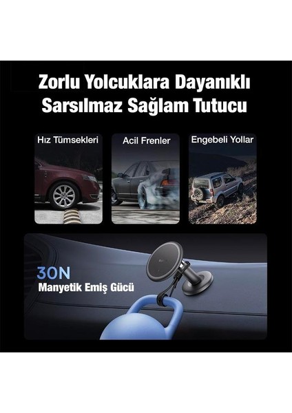 Kablo Klipsli 3m Yapışkanlı Güçlü Mıknatıslı Torpido Üzeri Araç Telefon Tutucu Araç Tutucu