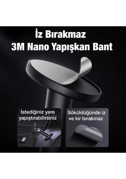 Kablo Klipsli 3m Yapışkanlı Güçlü Mıknatıslı Torpido Üzeri Araç Telefon Tutucu Araç Tutucu