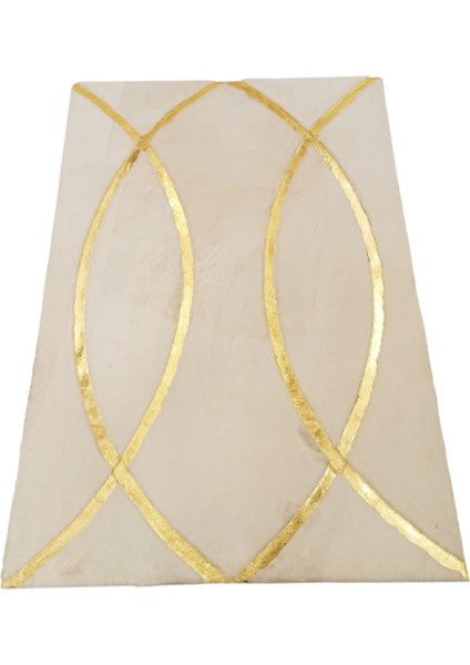 Krem Gold Bordürlü Peluş Halı 120 x 180 Cm