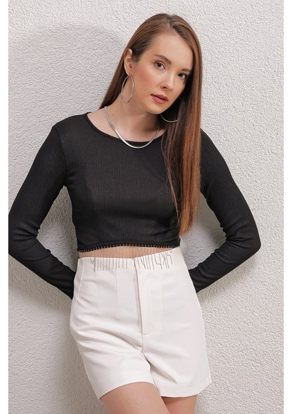 0444 Crop Zincirli Bluz - D.siyah modelleri