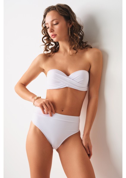 Angela High Leg Bikini Tek Alt Beyaz 239203