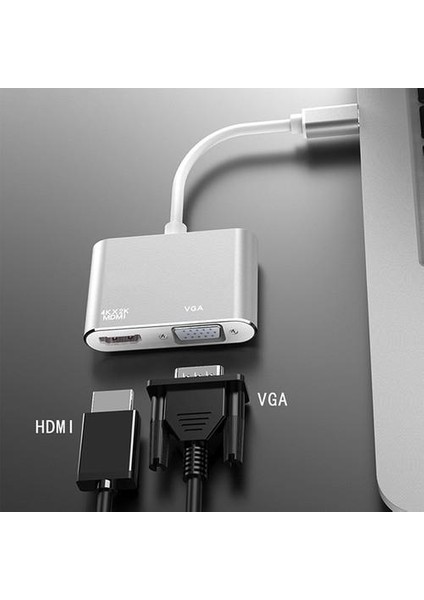 Polham 3.1 Gen Type C To Hdmi ve VGA Görüntü Aktarım Adaptörü, 4K Type C Görüntü Aktarım Hub