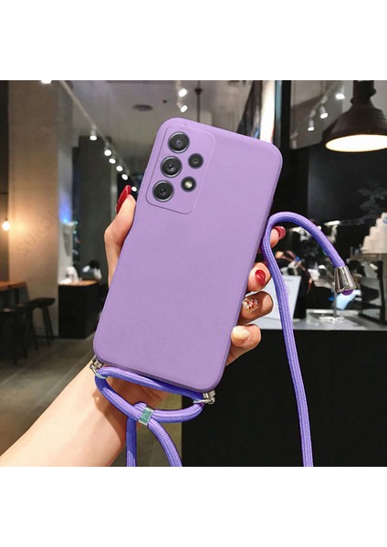 Poco F2 Pro ile Uyumlu Ipli Boyun Askılı Silikon Kılıf Kadife Iç Yüzeyli Epiphany Kılıf Lila