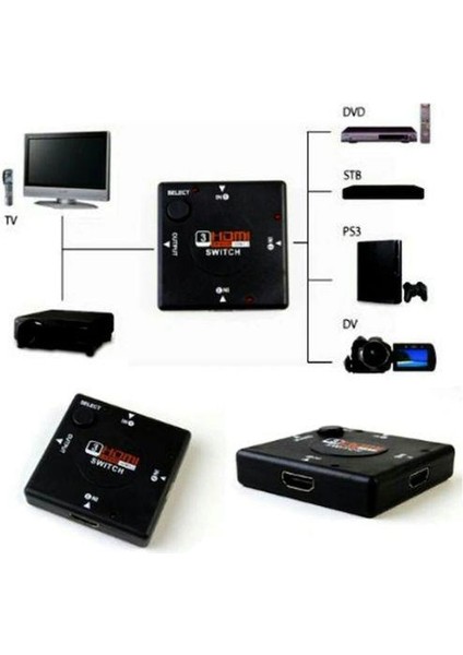 HDMI 3 Giriş 1 Çıkış Switch Çoklayıcı Siyah 3 Port HDMI Switch