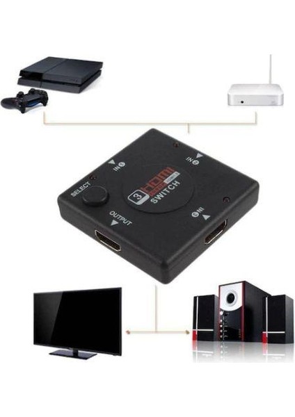 HDMI 3 Giriş 1 Çıkış Switch Çoklayıcı Siyah 3 Port HDMI Switch