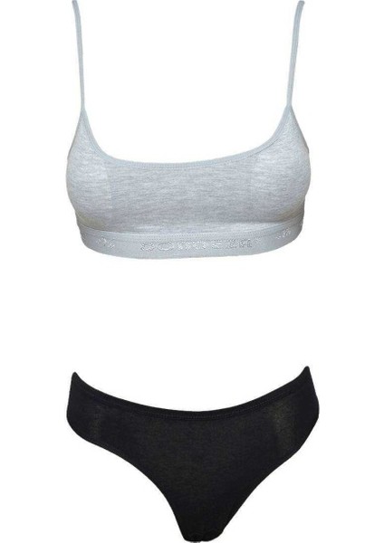 Pedli İp Askılı Yarım Atlet Büstiyer Külot Takım Gri Siyah