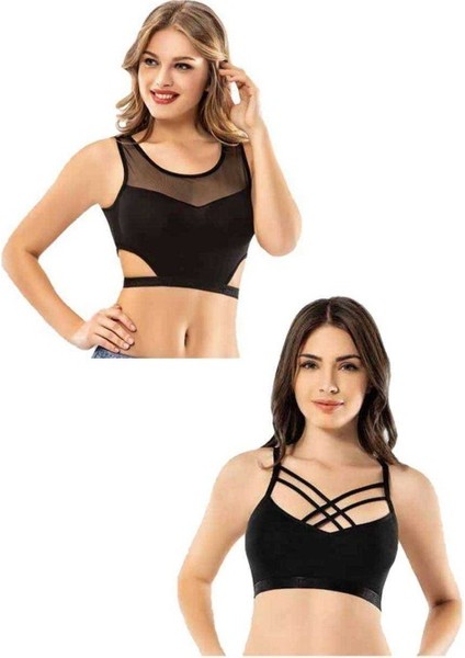 Kota 6 Adet Siyah Tül Modelli Çapraz İpli Büstiyer