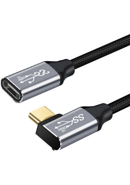 USB C Uzatma Kablosu 90 Derece Gen 2 Usb-C 3.1 Erkek/kadın Video Kablosu - Siyah (Yurt Dışından)
