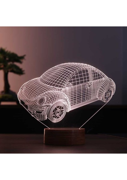 Araba LED Masa Lambası Ahşap Taban 7 Farklı Işık Renkli