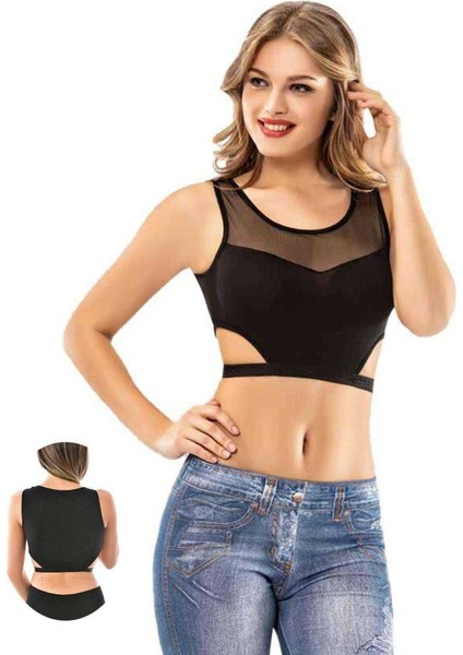 Kota 4 Adet Siyah Tül Modelli Çapraz İpli Büstiyer modelleri