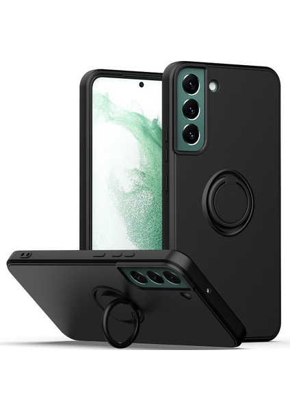 Samsung Galaxy S22 Plus 5G İçin İnce Silikon Yüzük Stand Telefon Kılıfı - Siyah (Yurt Dışından)