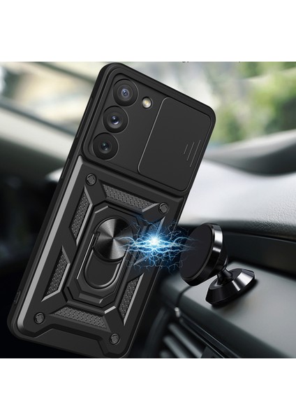 Samsung Galaxy S23+ İçin Kaydırmalı Kamera Kapağı ve Yüzük Tutuculu Telefon Kılıfı - Mavi (Yurt Dışından) modelleri