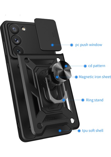 Samsung Galaxy S23+ İçin Kaydırmalı Kamera Kapağı ve Yüzük Tutuculu Telefon Kılıfı - Mavi (Yurt Dışından) fırsatları