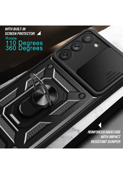 Samsung Galaxy S23+ İçin Kaydırmalı Kamera Kapağı ve Yüzük Tutuculu Telefon Kılıfı - Mavi (Yurt Dışından) indirimleri