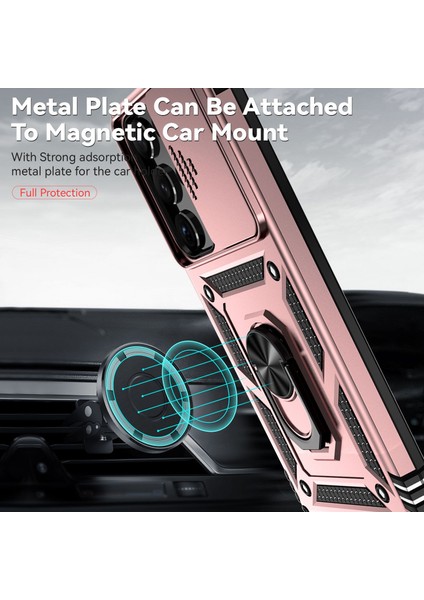 Samsung Galaxy S23 Ultra İçin Halka Ayaklı ve Kayar Kamera Kapaklı Telefon Kılıf - Pembe Altın (Yurt Dışından) modelleri