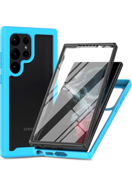 Samsung Galaxy S23 Ultra İçin Dahili Ekran Koruyucu Tam Gövde Koruma Telefon Kılıfı - Mavi (Yurt Dışından)