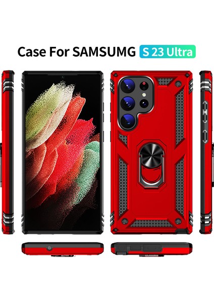 Samsung Galaxy S23 Ultra İçin Halka Tutuculu Çift Katmanlı Telefon Kılıfı - Kırmızı (Yurt Dışından) fiyatları