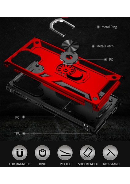 Samsung Galaxy S23 Ultra İçin Halka Tutuculu Çift Katmanlı Telefon Kılıfı - Kırmızı (Yurt Dışından) fırsatları