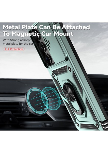 Samsung Galaxy S23 Ultra İçin Halka Ayaklı ve Kayar Kamera Kapaklı Telefon Kılıf - Yeşil (Yurt Dışından) modelleri