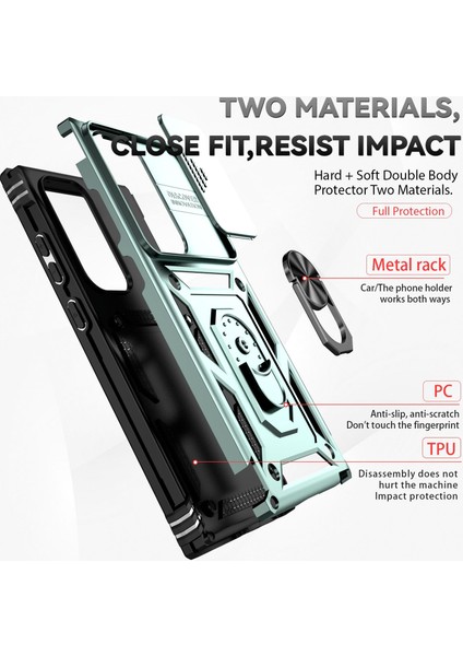 Samsung Galaxy S23 Ultra İçin Halka Ayaklı ve Kayar Kamera Kapaklı Telefon Kılıf - Yeşil (Yurt Dışından) fırsatları
