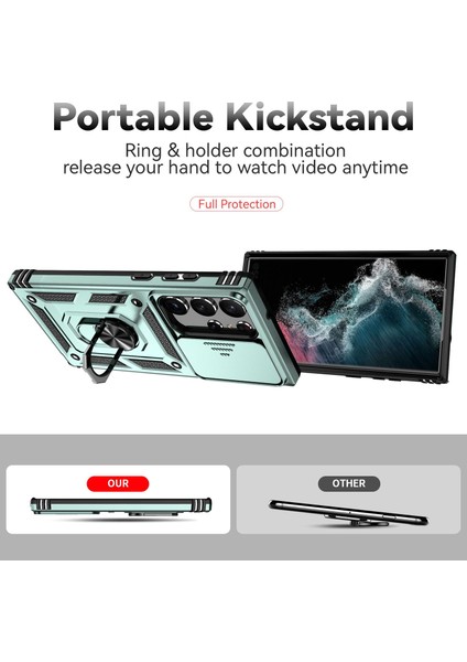 Samsung Galaxy S23 Ultra İçin Halka Ayaklı ve Kayar Kamera Kapaklı Telefon Kılıf - Yeşil (Yurt Dışından) indirimleri