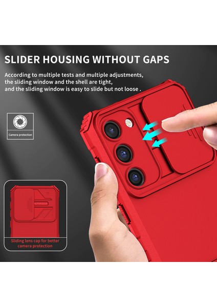 Samsung Galaxy S23+ Kayar Kamera Kapaklı Sağlam Standı Telefon Kılıfı - Kırmızı (Yurt Dışından) modelleri