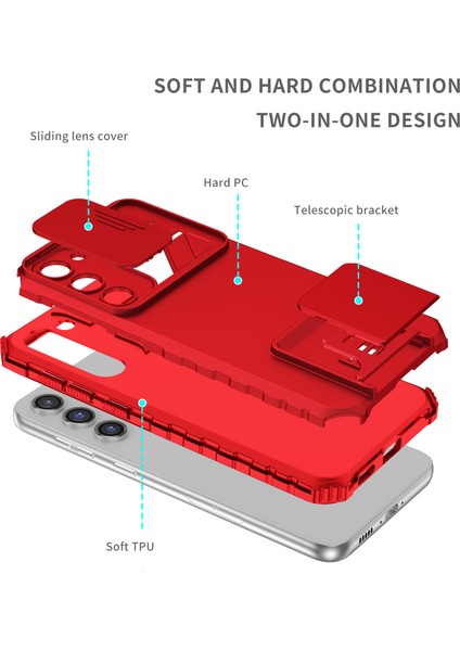 Samsung Galaxy S23+ Kayar Kamera Kapaklı Sağlam Standı Telefon Kılıfı - Kırmızı (Yurt Dışından) fırsatları