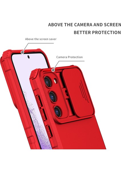 Samsung Galaxy S23+ Kayar Kamera Kapaklı Sağlam Standı Telefon Kılıfı - Kırmızı (Yurt Dışından) indirimleri