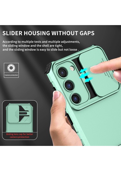 Samsung Galaxy S23+ Kayar Kamera Kapaklı Sağlam Standı Telefon Kılıfı - Turkuaz (Yurt Dışından) modelleri